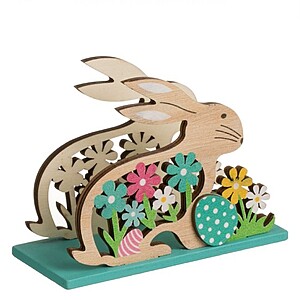 Suport Servetele de Masa in Forma de Iepuras de Paste din Lemn cu Baza Verde 12x5x9cm