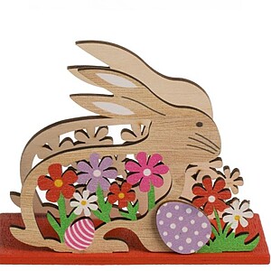 Suport Servetele de Masa in Forma de Iepuras de Paste din Lemn cu Baza Rosie 12x5x9cm