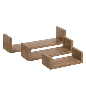 Set 3 rafturi de perete MDF, culoare naturala, dimensiuni 42.5/32.5/22.5 cm, montaj usor cu suporturi ascunse